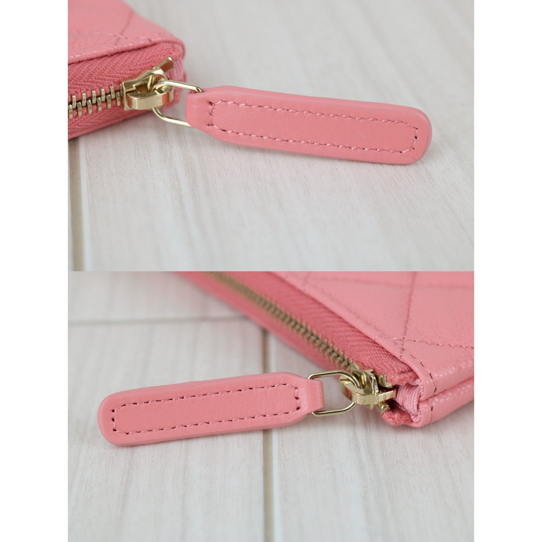 Excellent（Rank SA）｜CHANEL Caviar Skin  Leather Calf Leather Card Holder Pink IC Chips Model｜S25042304