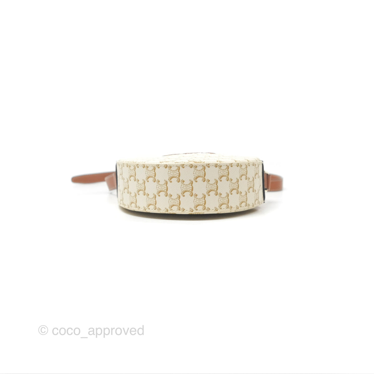 Celine Round Purse on Strap Triomphe Canvas White Tan