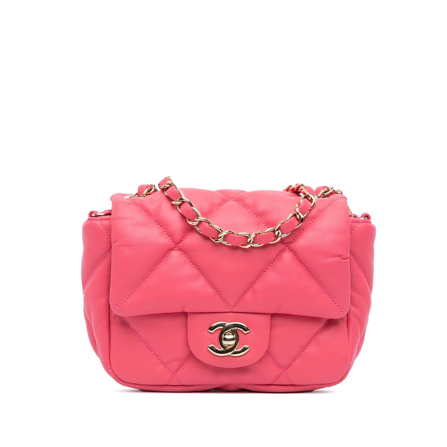 Pink Chanel Mini Quilted Calfskin Bubbly Flap Crossbody Bag