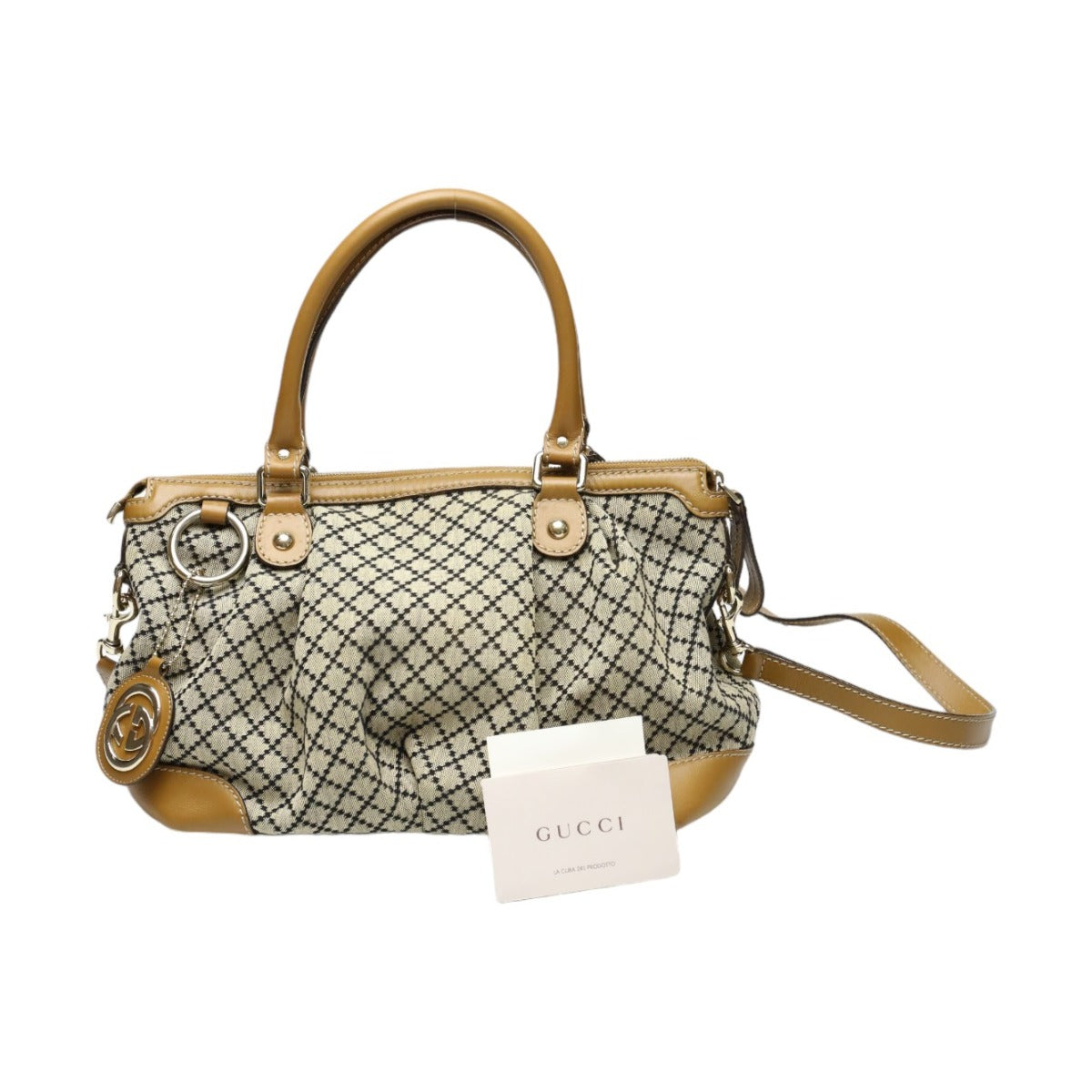 GUCCI Tote Bag 247902 canvas Beige x brown 2WAYShoulder Bag Diamante Women Used