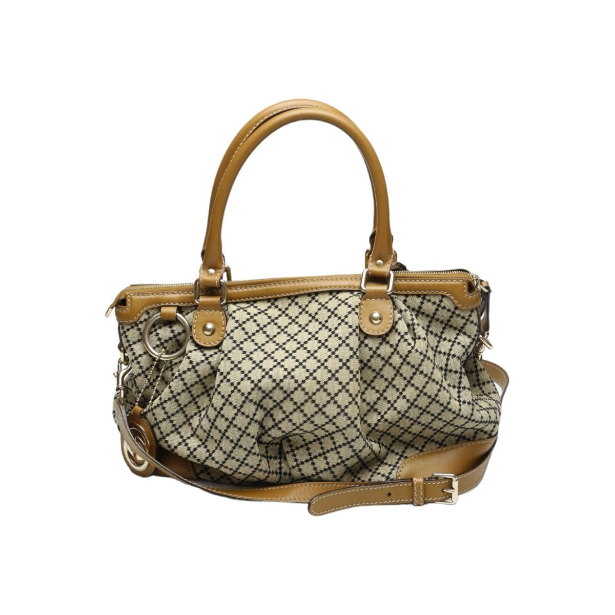 GUCCI Tote Bag 247902 canvas Beige x brown 2WAYShoulder Bag Diamante Women Used
