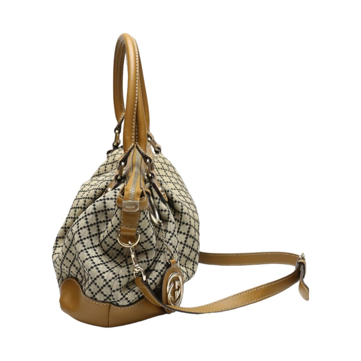 GUCCI Tote Bag 247902 canvas Beige x brown 2WAYShoulder Bag Diamante Women Used