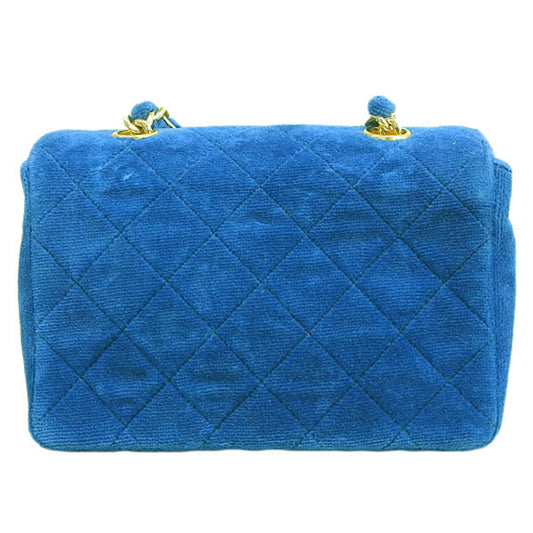 Chanel Around 1990 Made Velvet Turn-Lock Mini Chain Bag Blue