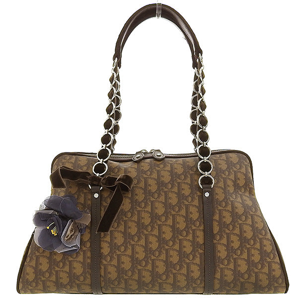DIOR Trotter Pattern Flower Motif Top Handle Bag Brown
