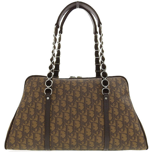 DIOR Trotter Pattern Flower Motif Top Handle Bag Brown