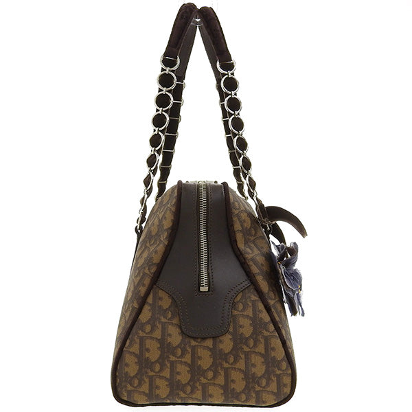 DIOR Trotter Pattern Flower Motif Top Handle Bag Brown