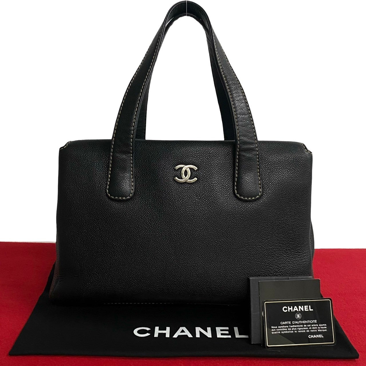 CHANEL Tote Bag leather black Caviar skin