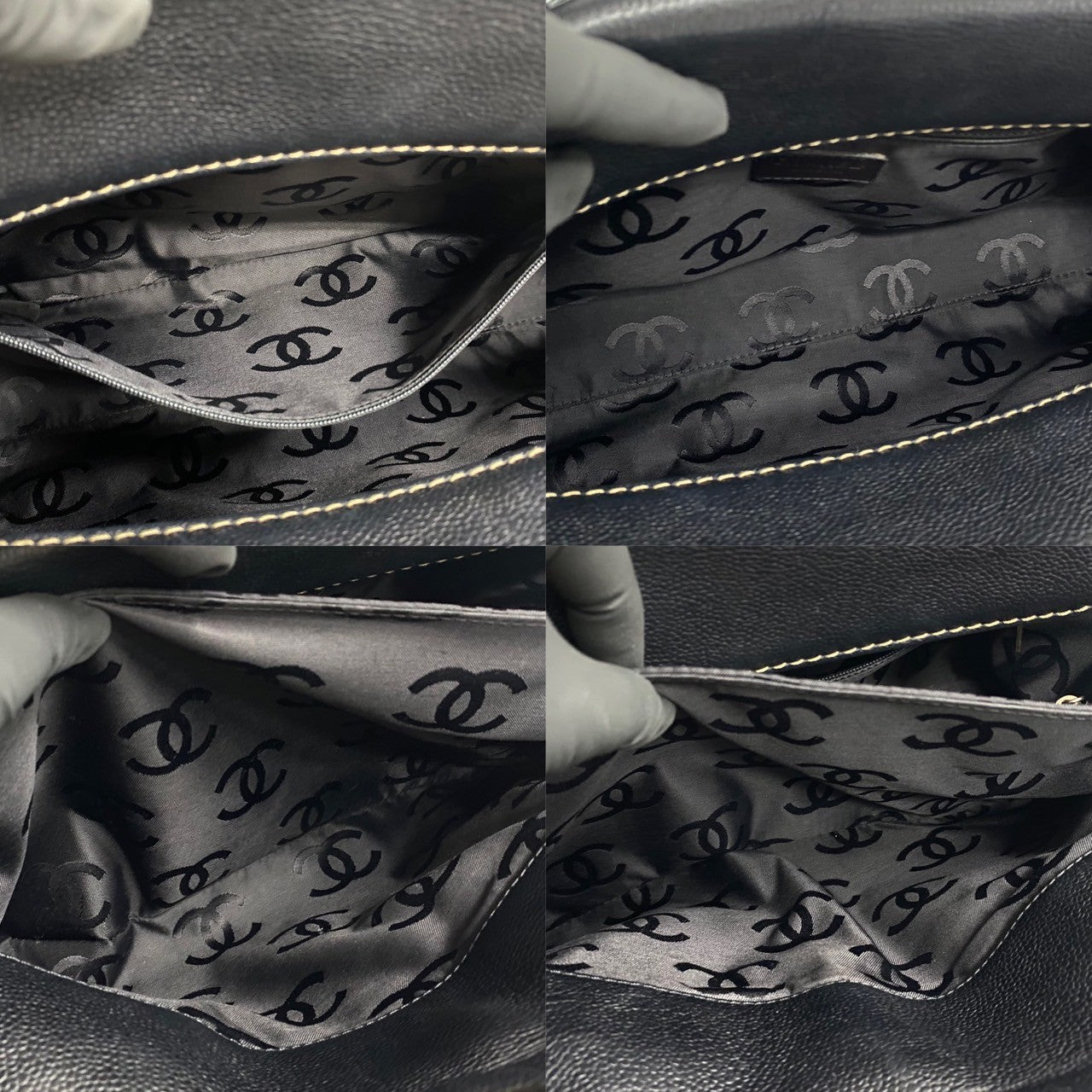 CHANEL Tote Bag leather black Caviar skin