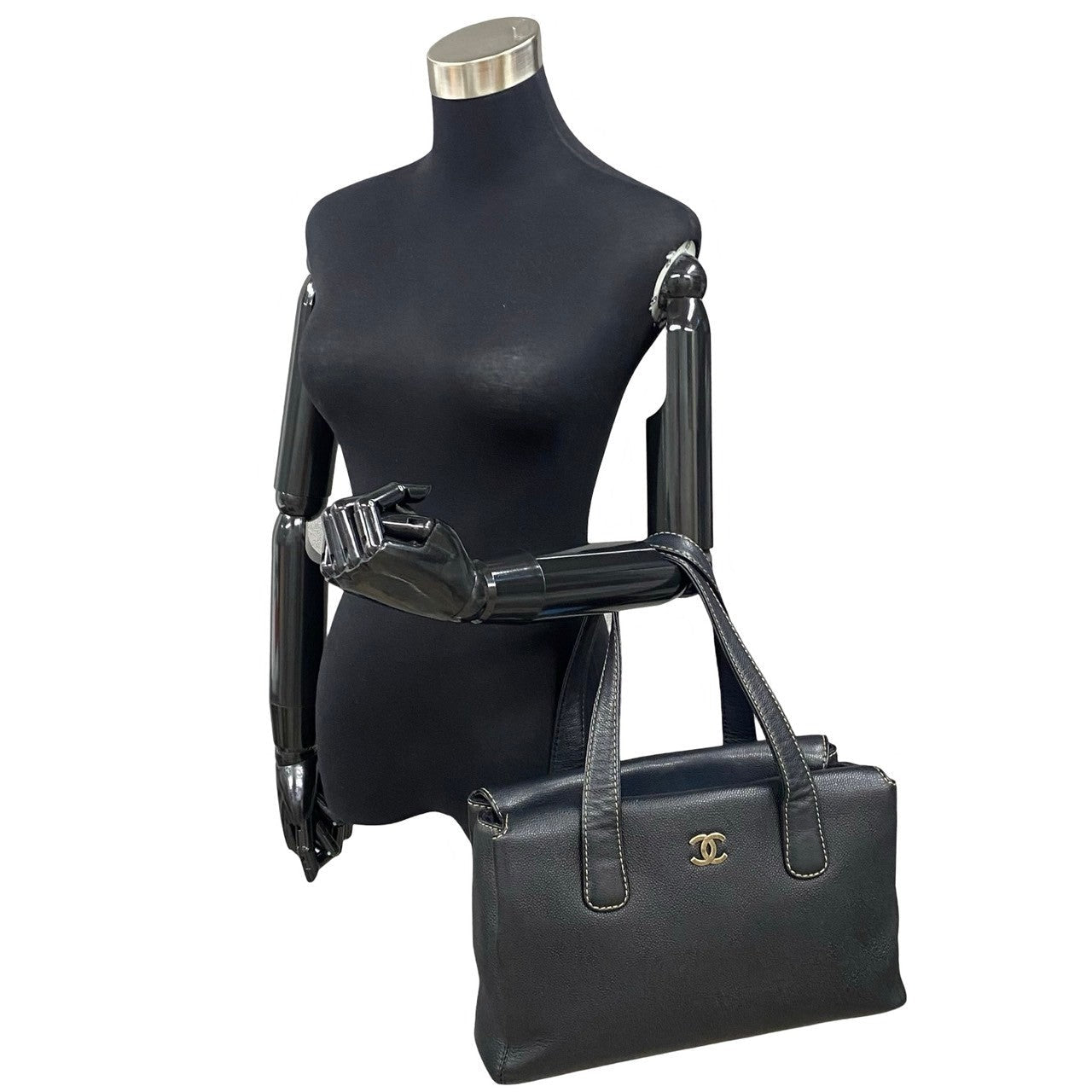 CHANEL Tote Bag leather black Caviar skin