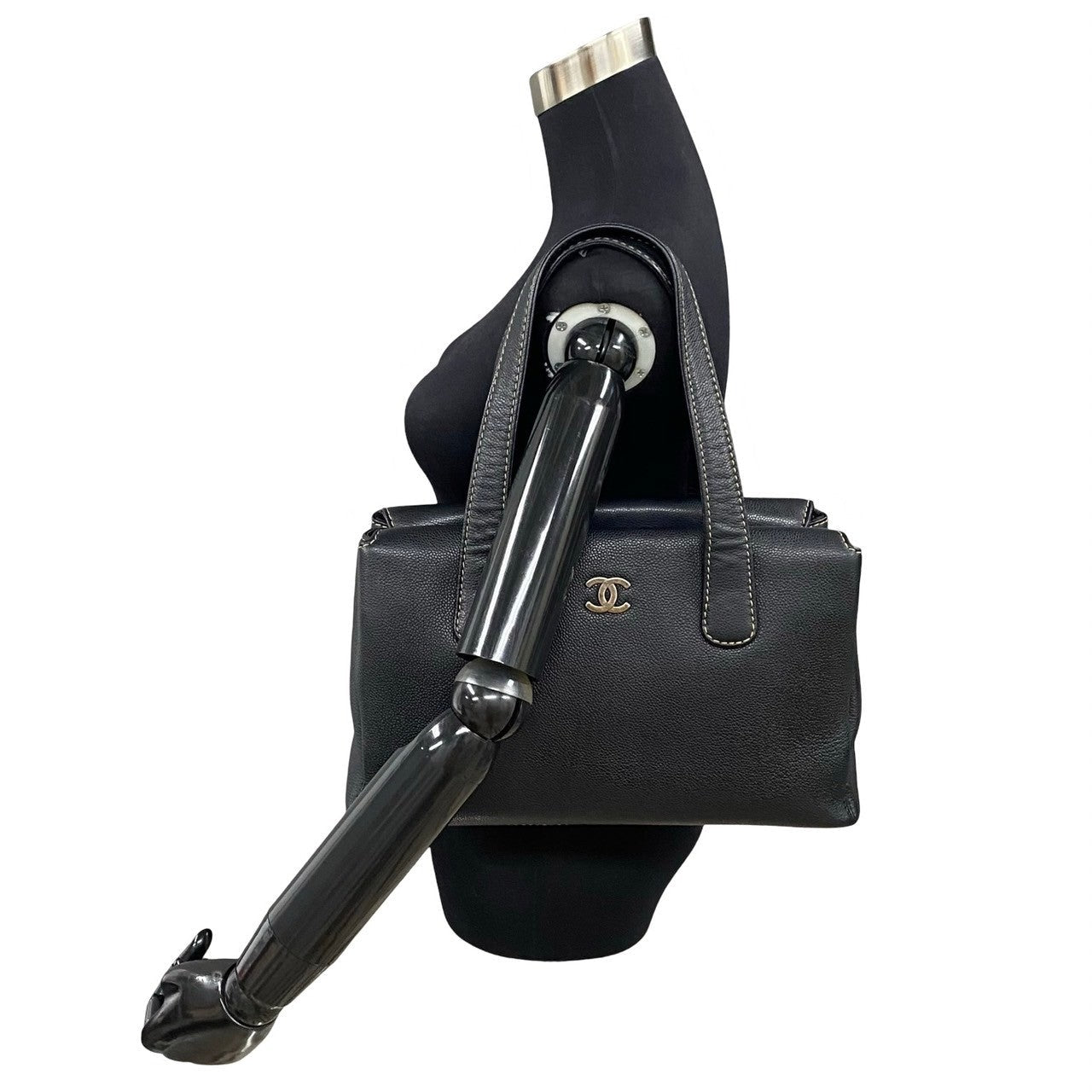 CHANEL Tote Bag leather black Caviar skin