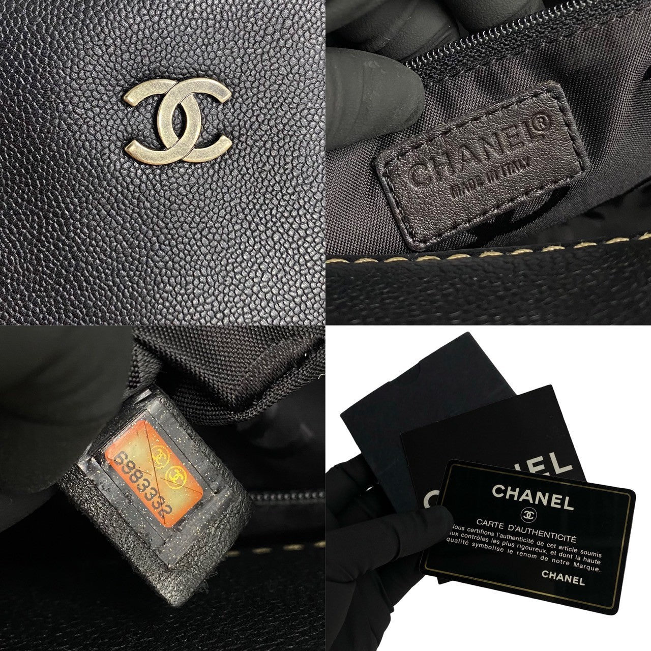 CHANEL Tote Bag leather black Caviar skin