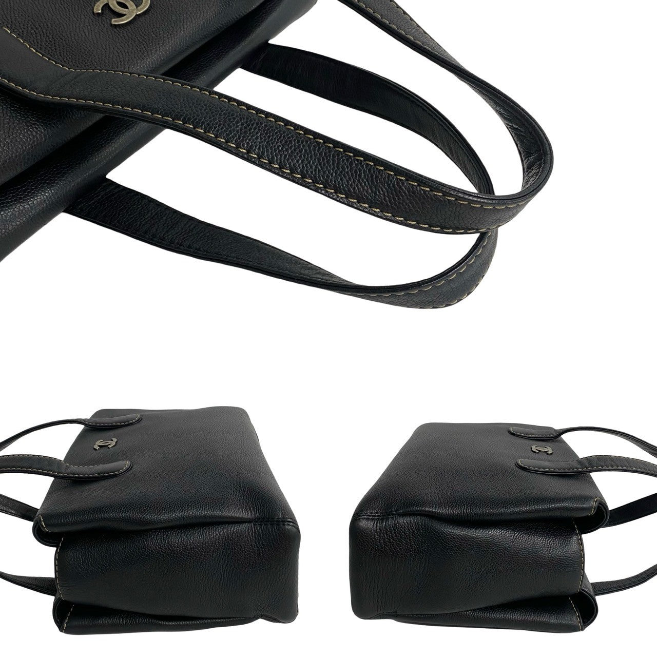 CHANEL Tote Bag leather black Caviar skin