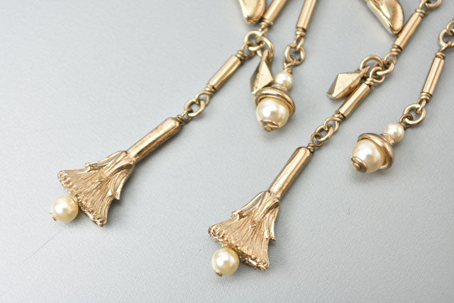 Chanel Swing Earrings Sphinx Dress Pearl Motif Gold