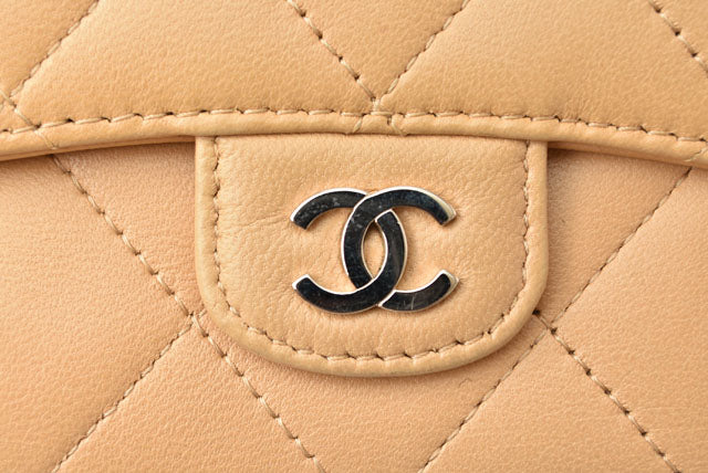 Chanel Lambskin Trifold Wallet A82288 Beige/Silver