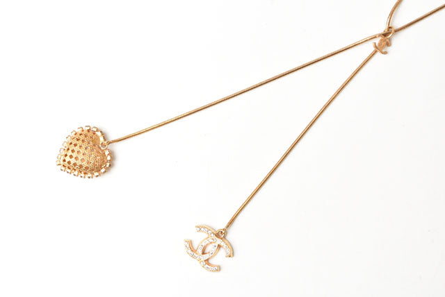Chanel Necklace/Pendant Long CC Heart Rhinestone Gold