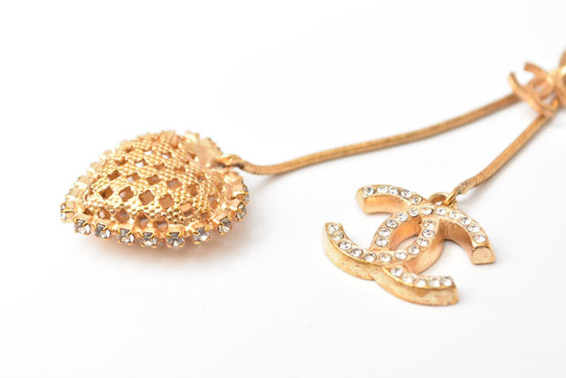 Chanel Necklace/Pendant Long CC Heart Rhinestone Gold