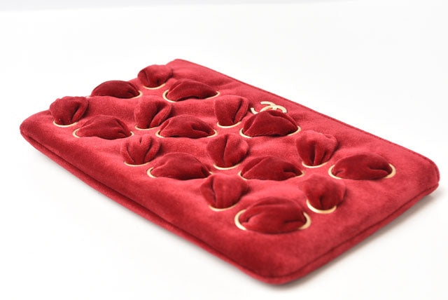 Chanel Red Velvet Clutch Bag/Flat Pouch