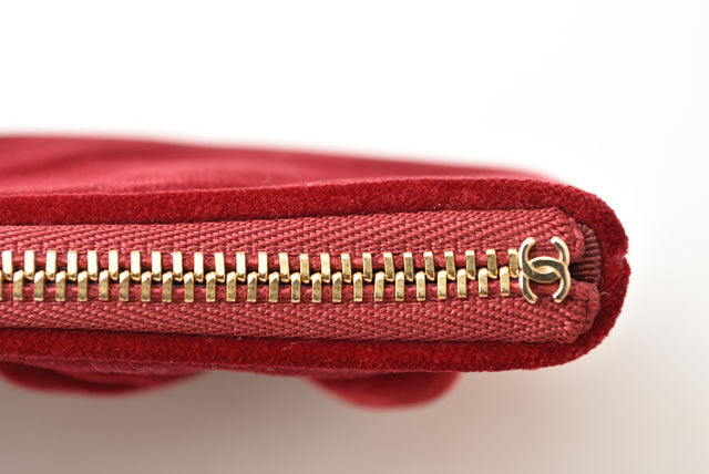 Chanel Red Velvet Clutch Bag/Flat Pouch