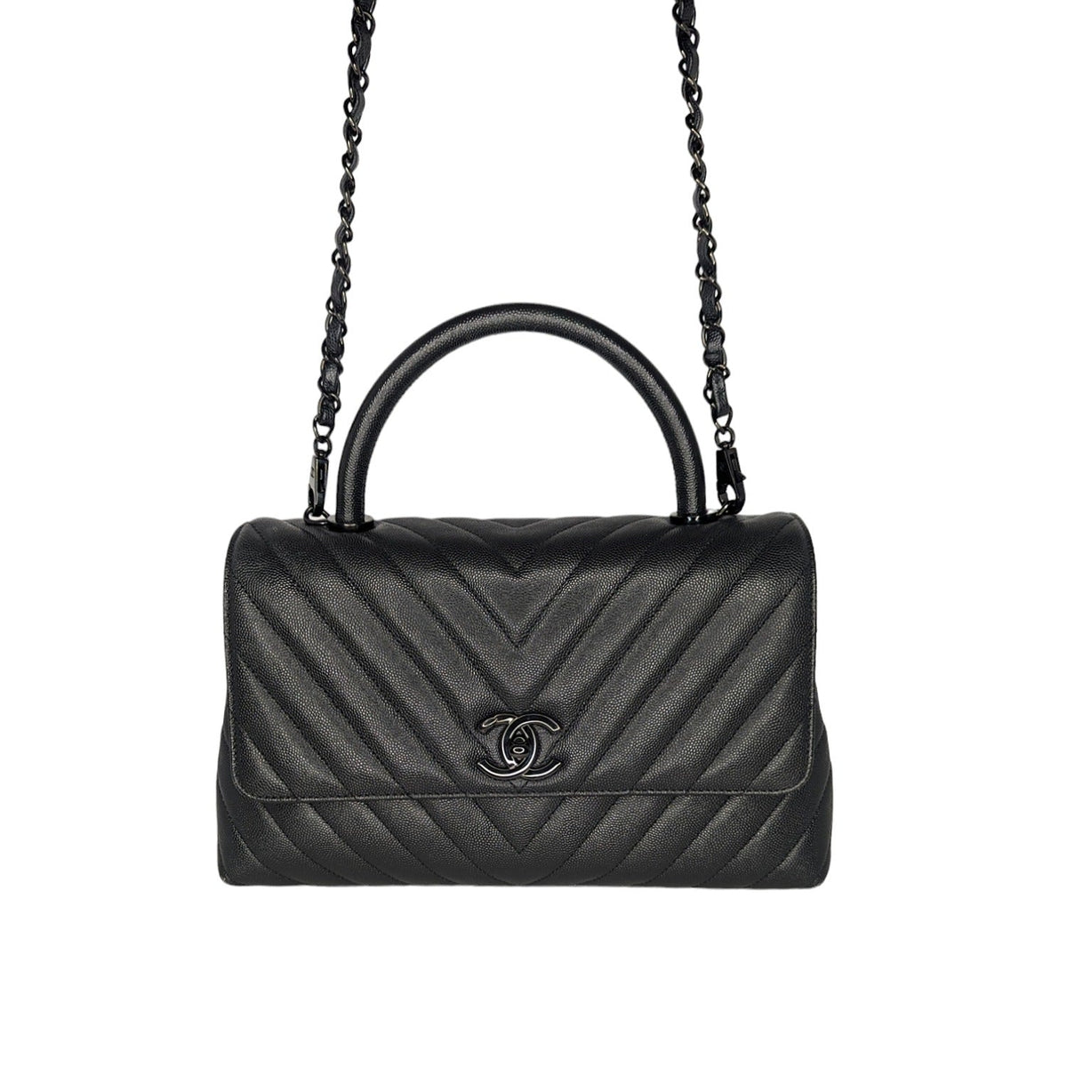 Chanel Medium Chevron So Black Coco Handle Bag