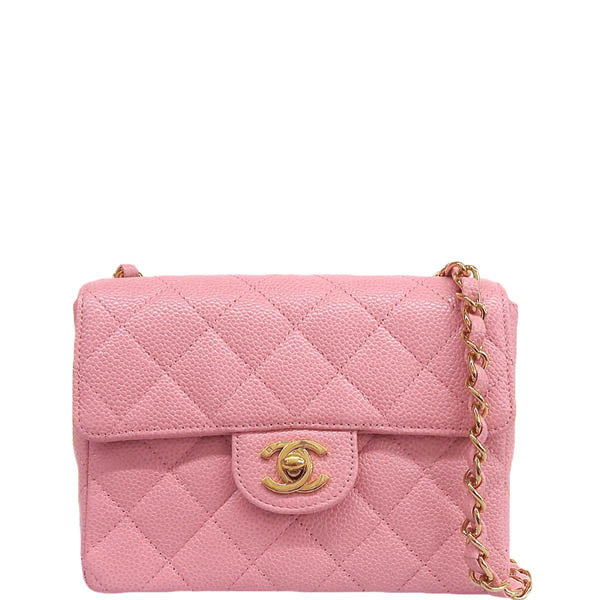 Chanel Around 2004 Made Caviar Skin Classic Flap Chain Mini Bag Pink