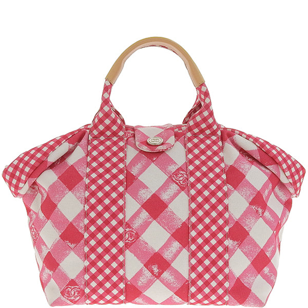 Chanel Around 2011 Made Gingham Pattern Cc Mark Hnadle Bag Pink/White