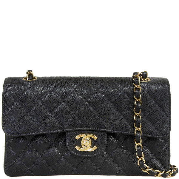 Chanel Around 2003 Made Caviar Skin Classic Flap Chain Bag 23Cm Black