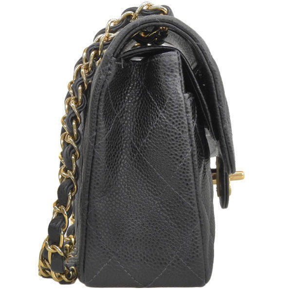 Chanel Around 2003 Made Caviar Skin Classic Flap Chain Bag 23Cm Black