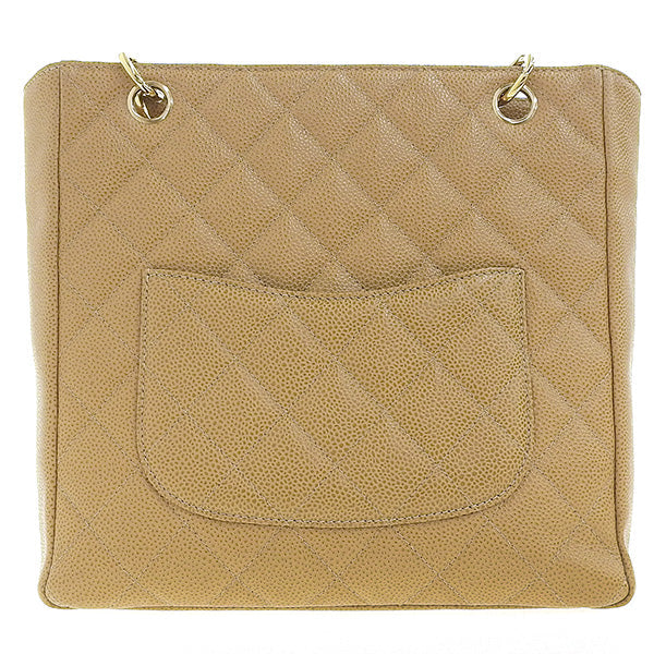 Chanel Around 2003 Made Caviar Skin Cc Mark Stitch Chain Tote Bag Beige