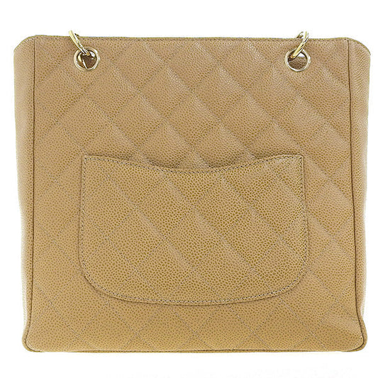 Chanel Around 2003 Made Caviar Skin Cc Mark Stitch Chain Tote Bag Beige