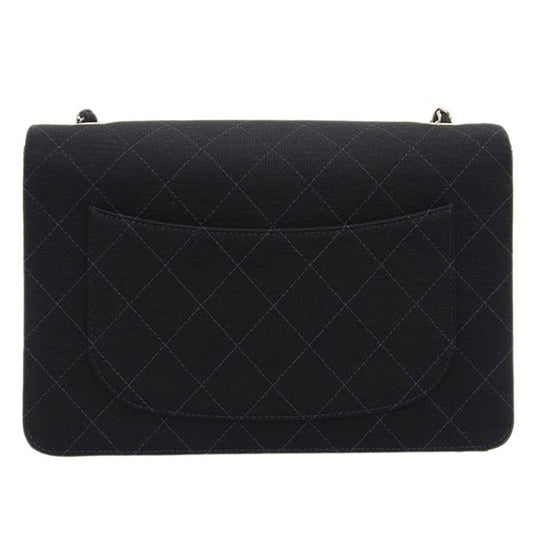 Chanel Around 1998 Made Cotton Classic Flap Chain Bag Black