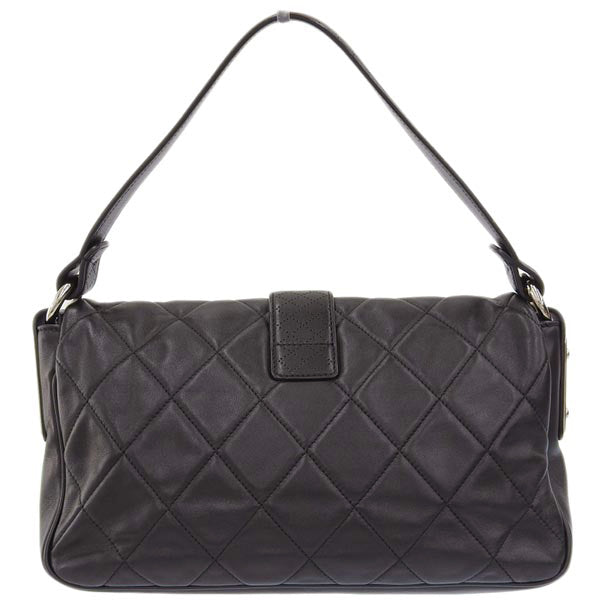 Chanel Around 2008 Made Logo Plate Shoulder Bag Black