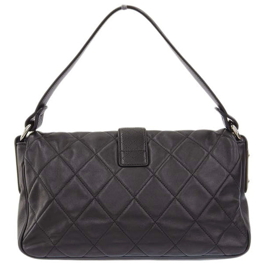 Chanel Around 2008 Made Logo Plate Shoulder Bag Black