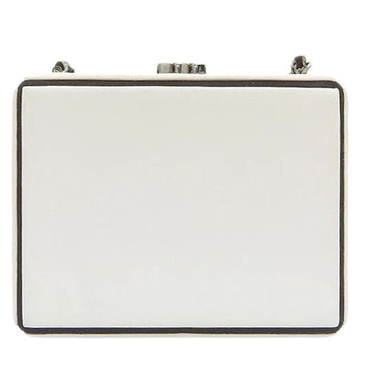 Chanel Around 2008 Made Cc Mark Plate Metal Clasp Mini Chain Bag White/Black