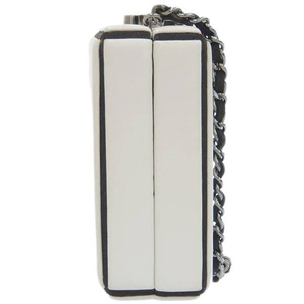 Chanel Around 2008 Made Cc Mark Plate Metal Clasp Mini Chain Bag White/Black