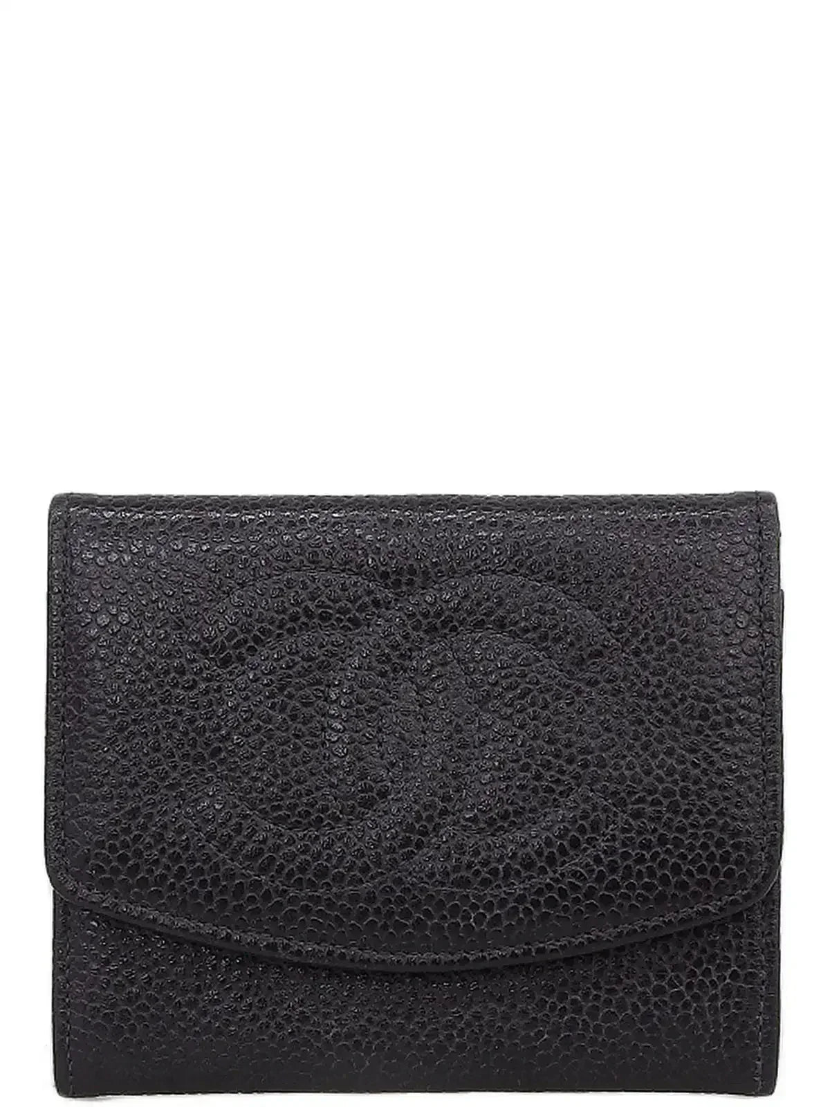 CHANEL Around 1997 Made Caviar Skin Cc Mark Stitch Coin Case Black