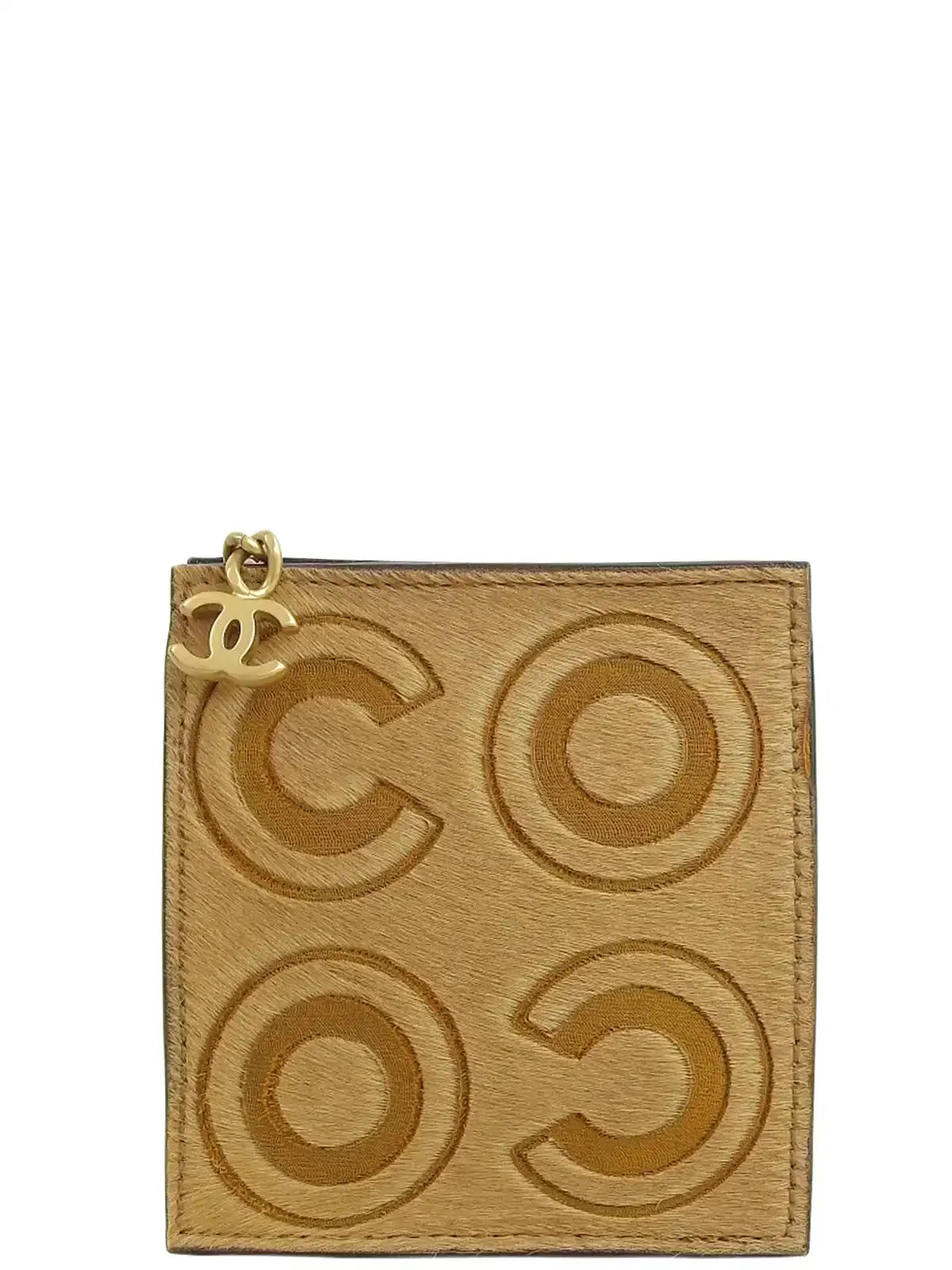 CHANEL Around 2000 Made Unborn Calf Embossed Cc Mark Charm Coin Case Beige/Purple