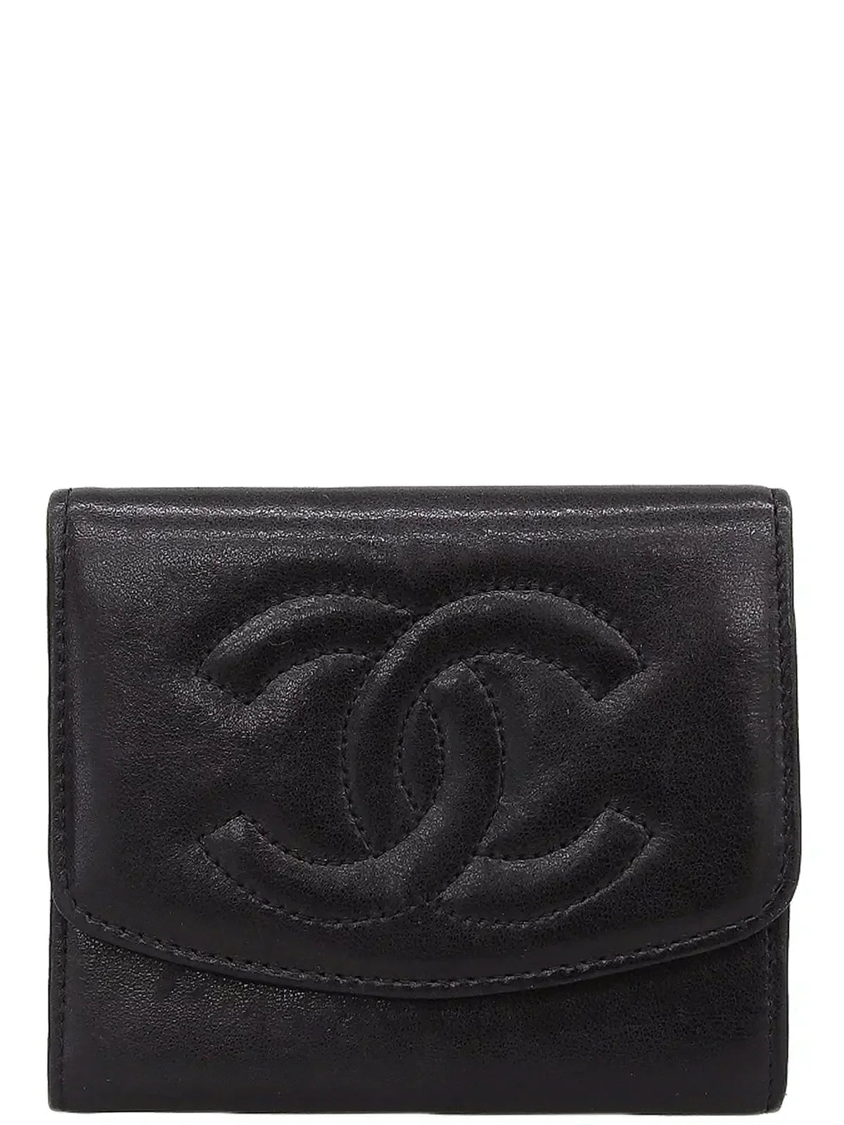 CHANEL Around 1995 Made Cc Mark Stitch Coin Case Black