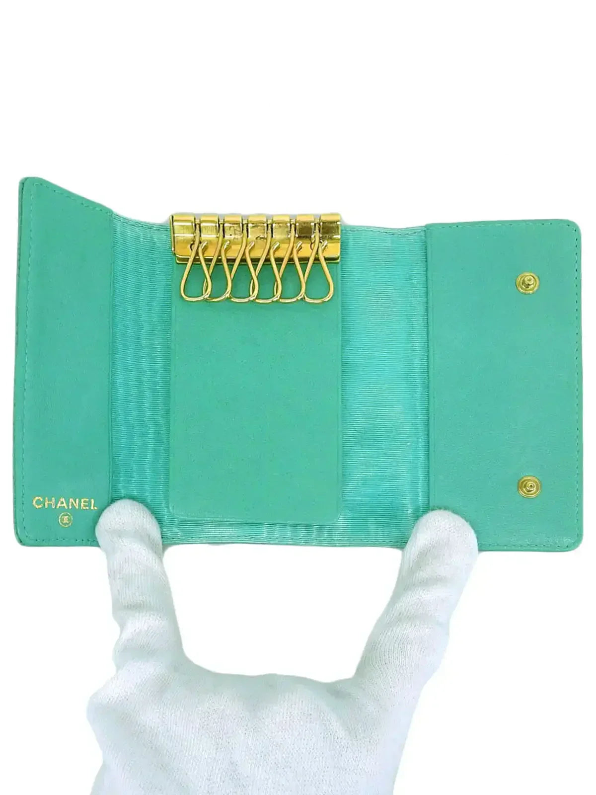 CHANEL Around 1998 Made Caviar Skin Cc Mark Stitch Key Case Mint Green