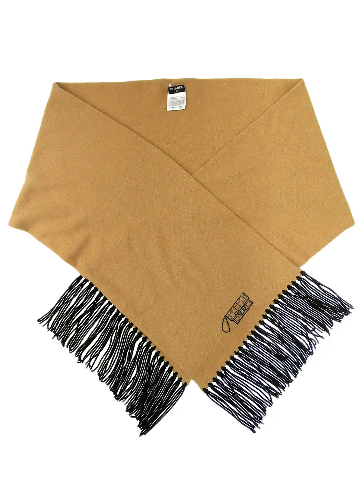 CHANEL 2008 Made Cashmere Multi Motif Rhinestone Cc Mark Scarf Beige/Black