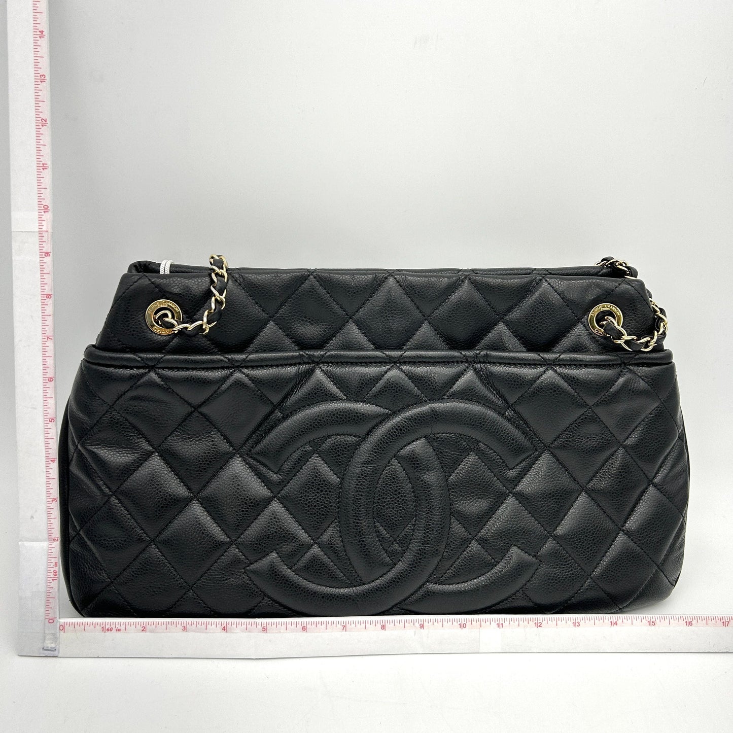 Chanel Timeless CC Soft Quilted Caviar Leather Shopping Tote Bag Black LA26722