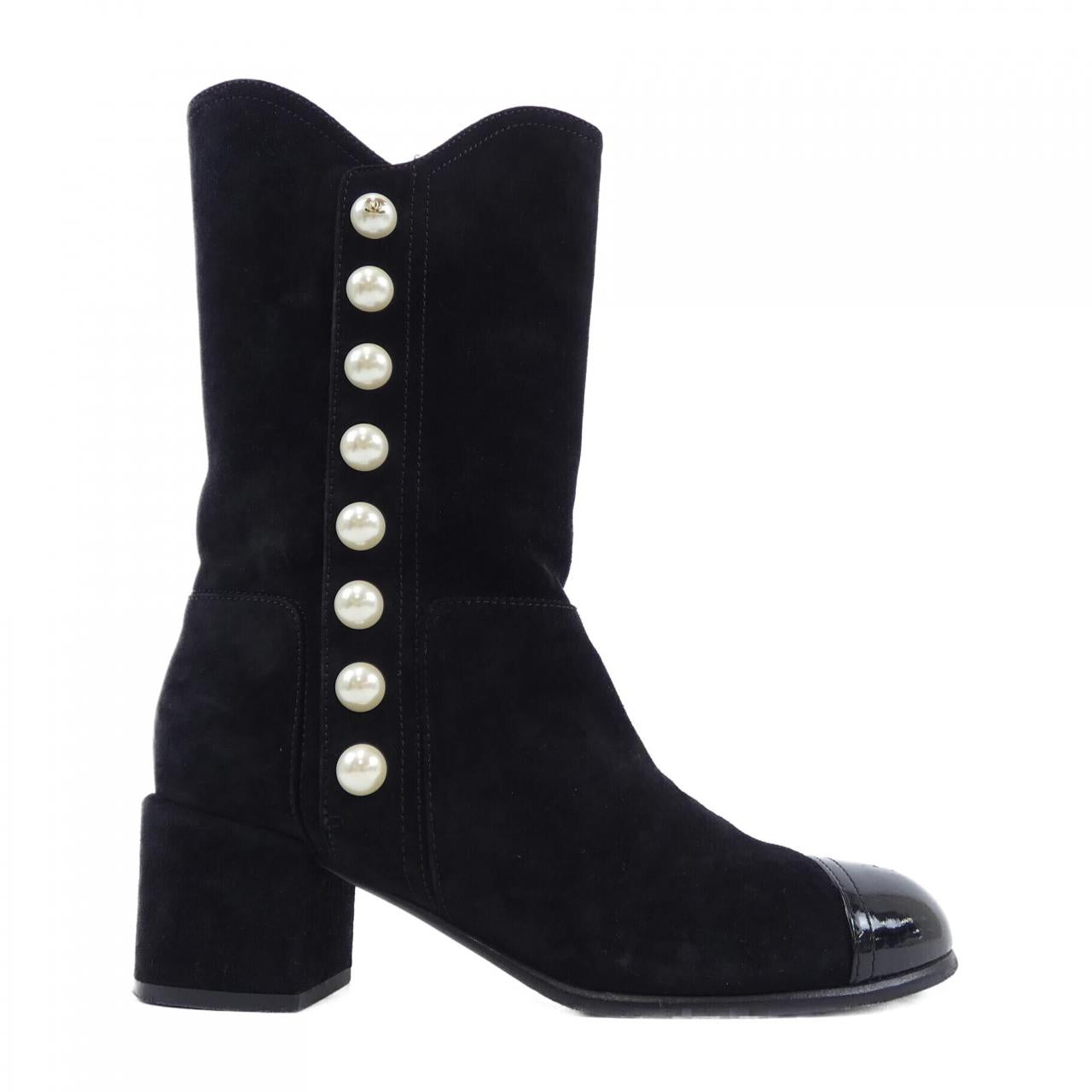 Chanel G31995Y50659 Suede Calfskin Patent Calfskin Boots