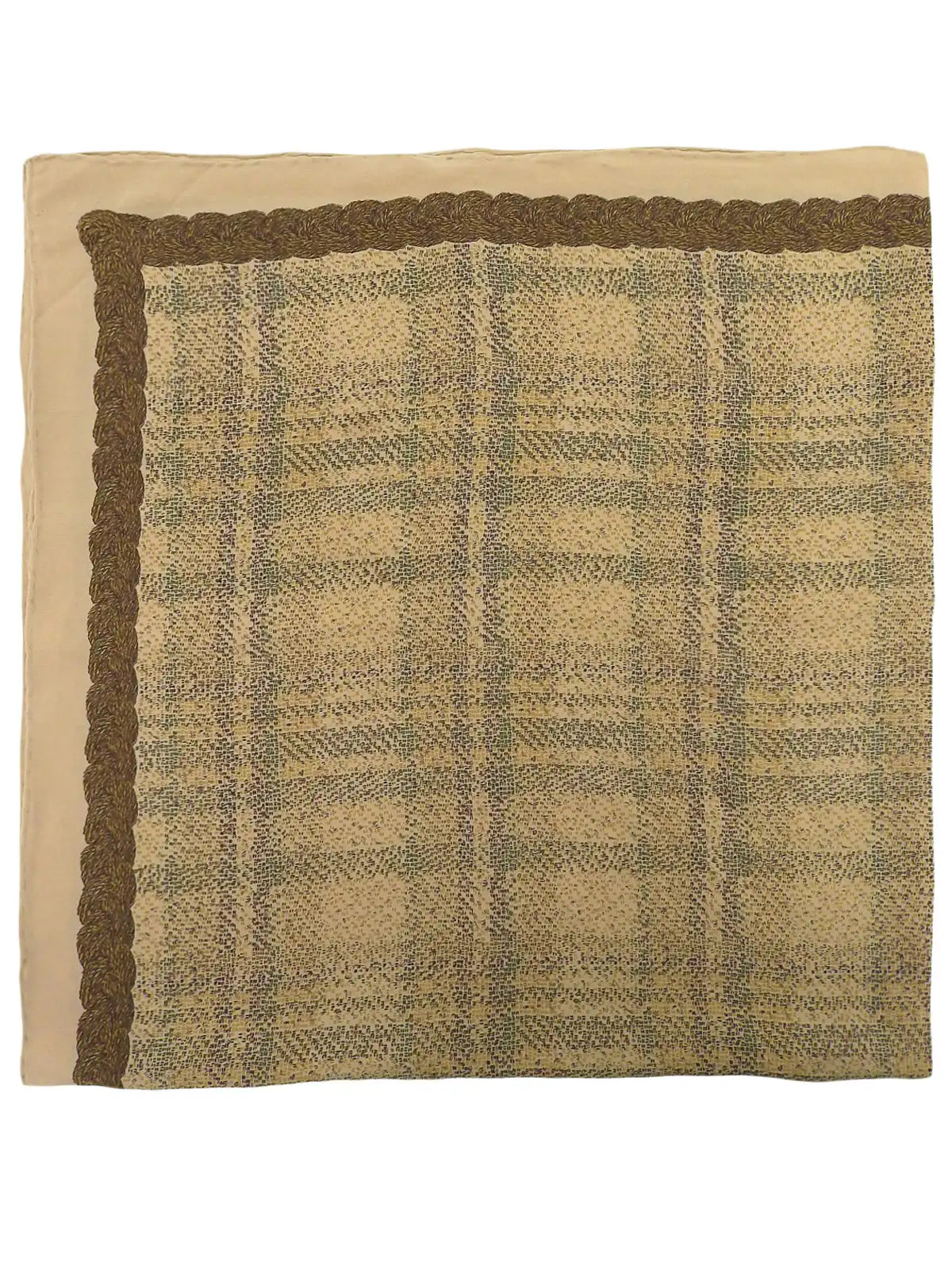 CHANEL Plaid Pattern Scarf Beige