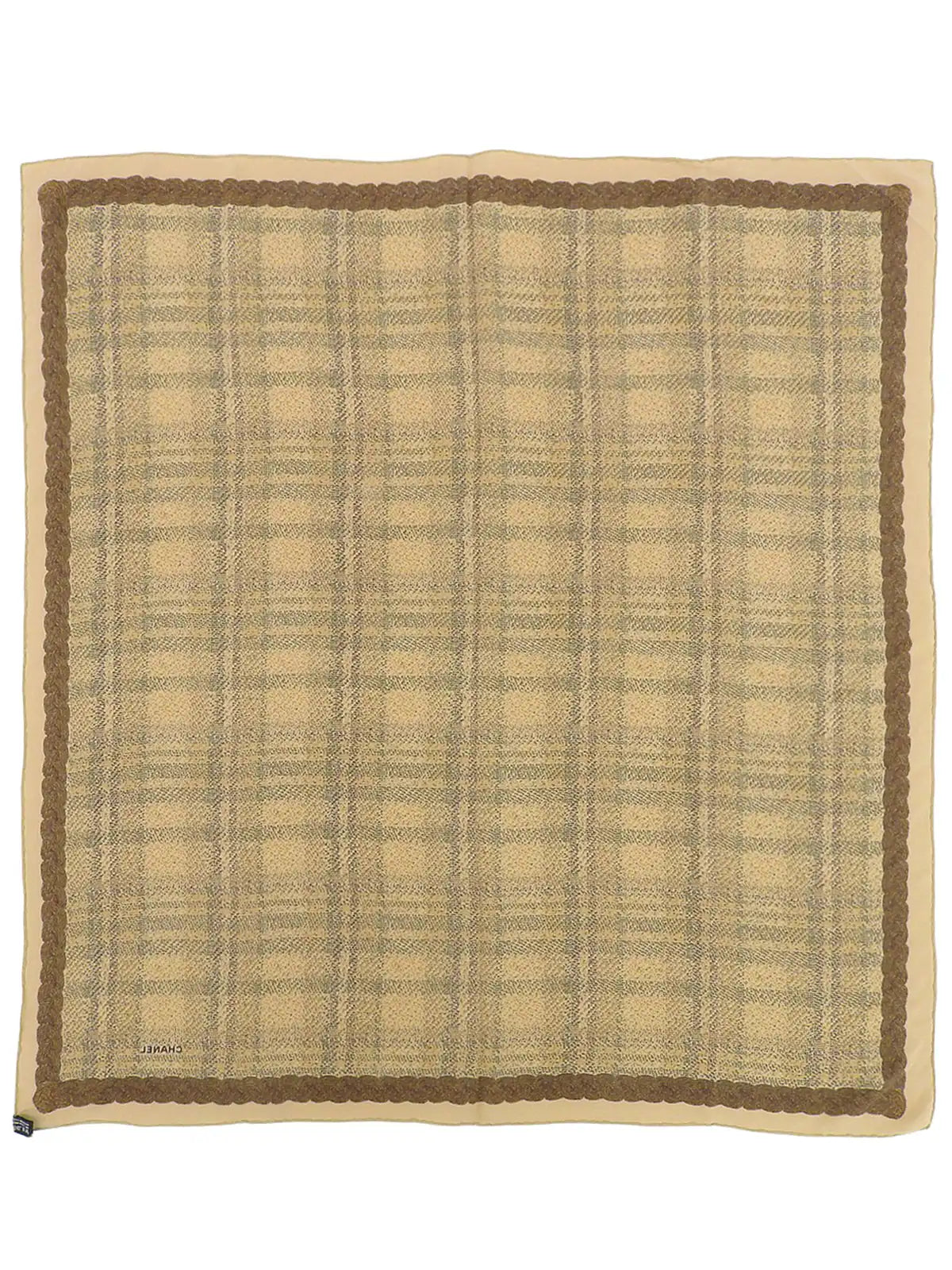 CHANEL Plaid Pattern Scarf Beige