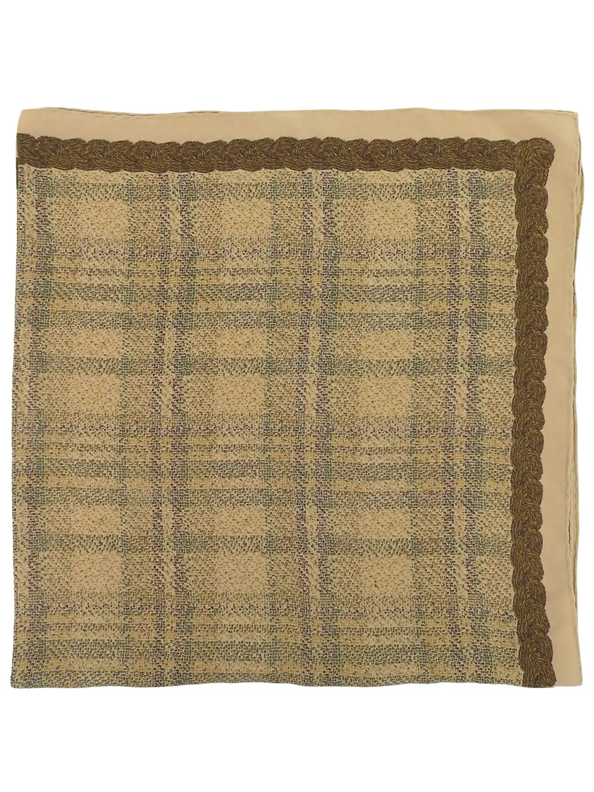 CHANEL Plaid Pattern Scarf Beige
