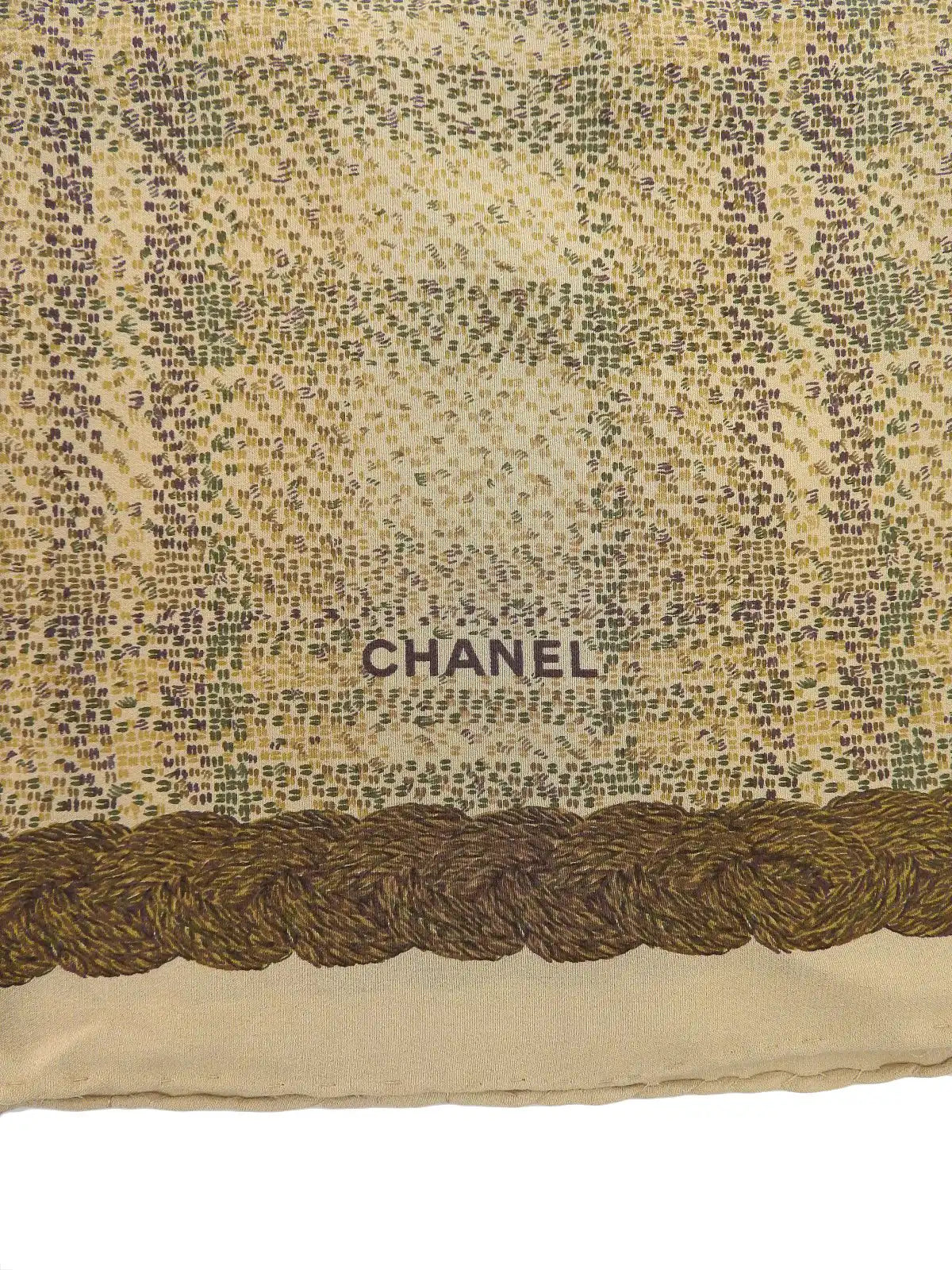 CHANEL Plaid Pattern Scarf Beige