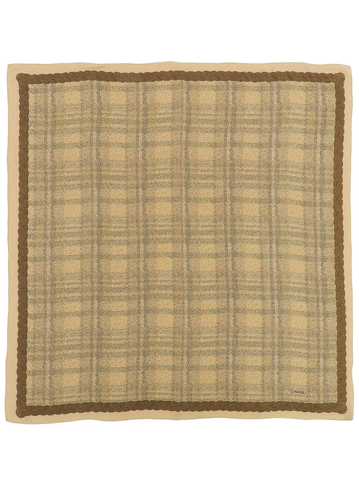 CHANEL Plaid Pattern Scarf Beige