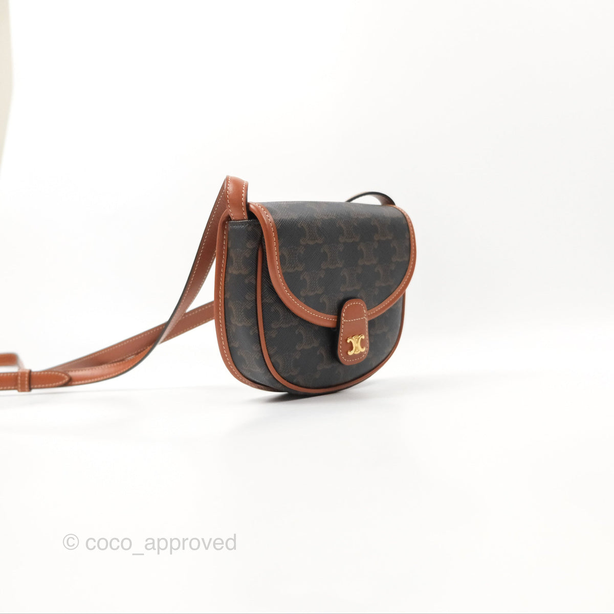Celine Mini Besace Triomphe Canvas Calfskin Tan