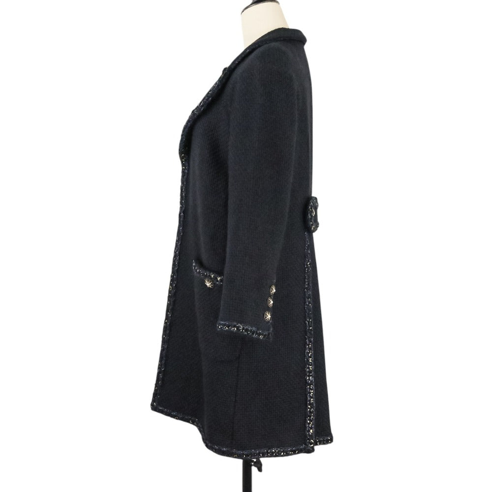 Chanel Embroidery Alpaca Open Front Tweed Coat