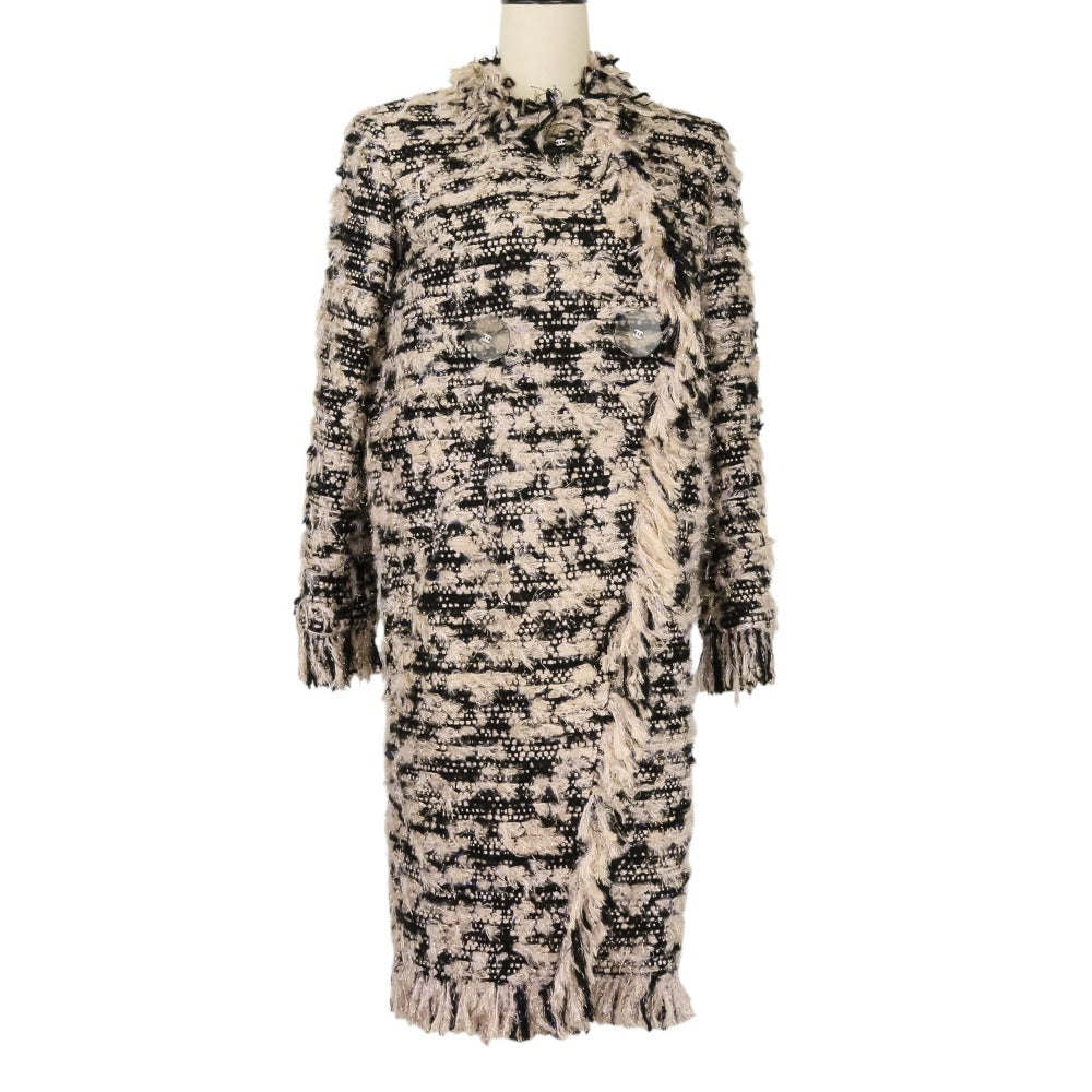 Chanel Grid Tweed Collarless Coat