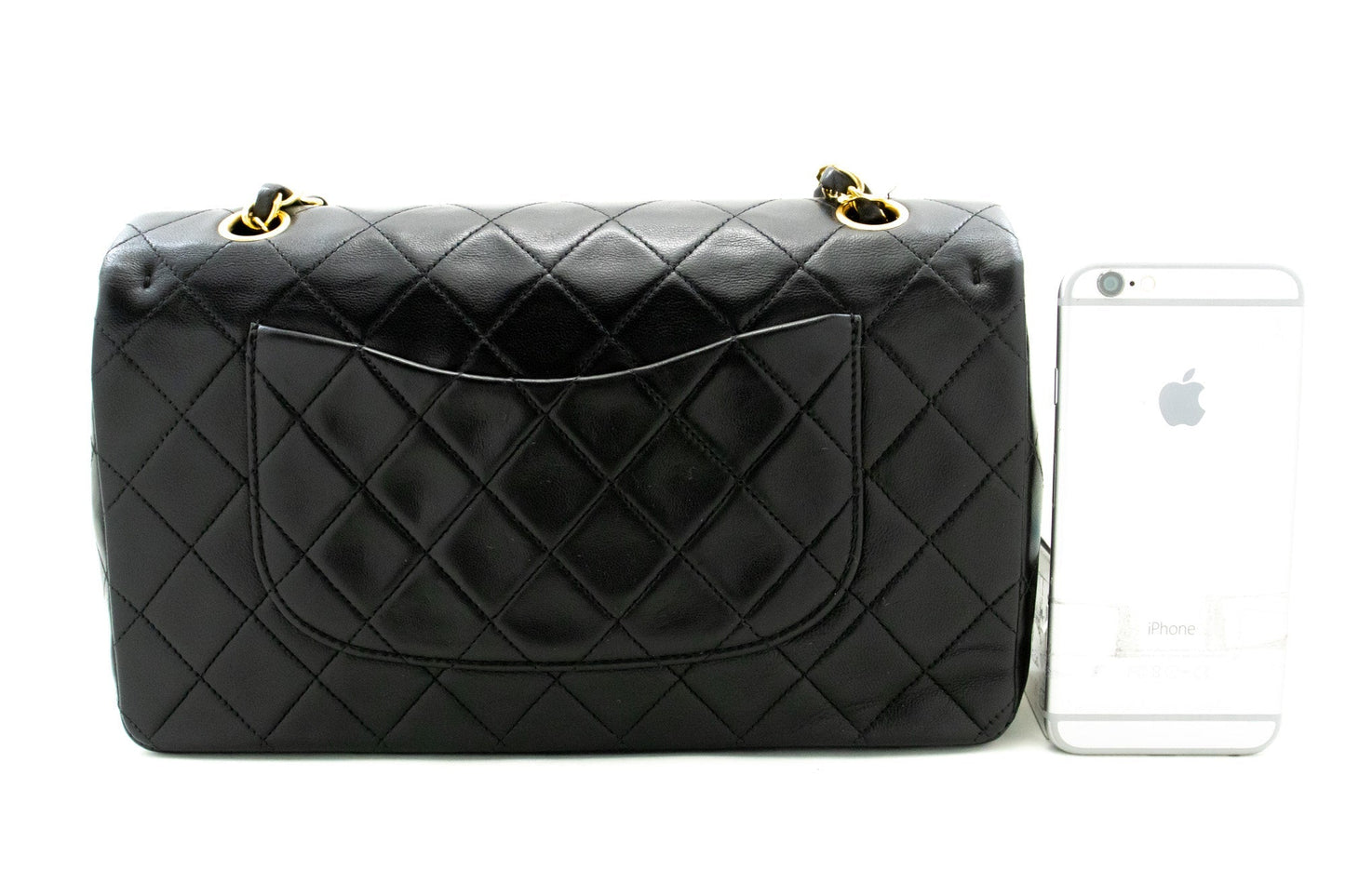 CHANEL Classic Double Flap 10" Chain Shoulder Bag Black Lambskin